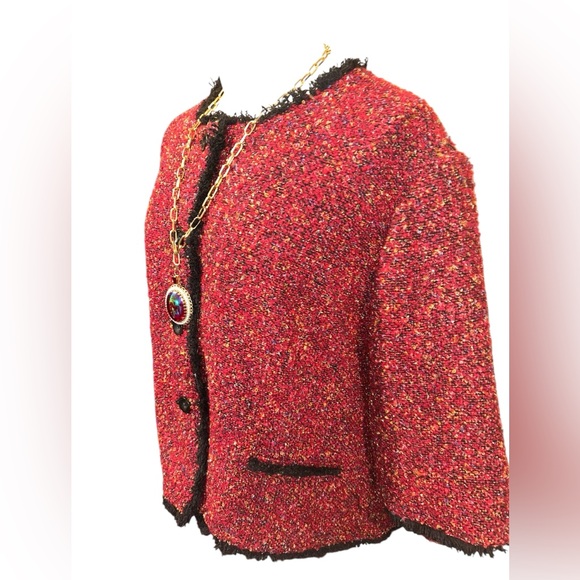 Hot in Hollywood Red Tweed Boxy Jacket with Black Trim - Picture 2 of 9